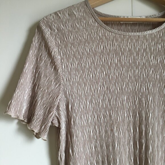 Vintage Retro 90s Tradition Accordion Crepe Champagne Short Sleeve Top - Picture 4 of 13